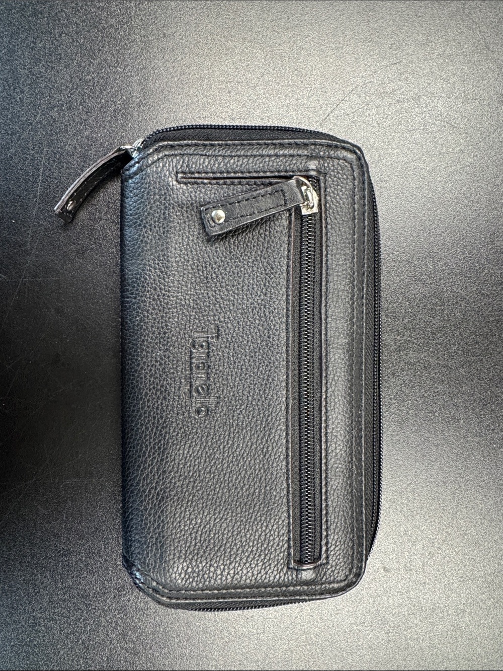 Tignanello Black Pebbled Leather Zip Wallet with Exterior Pocket